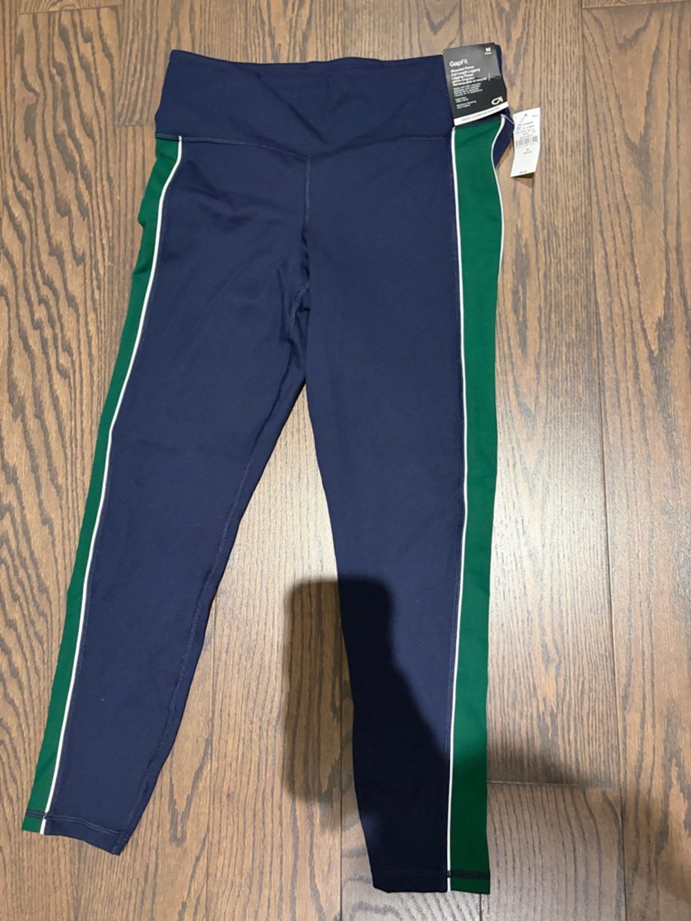 Girls' Navy Leggings with Green Side Stripe